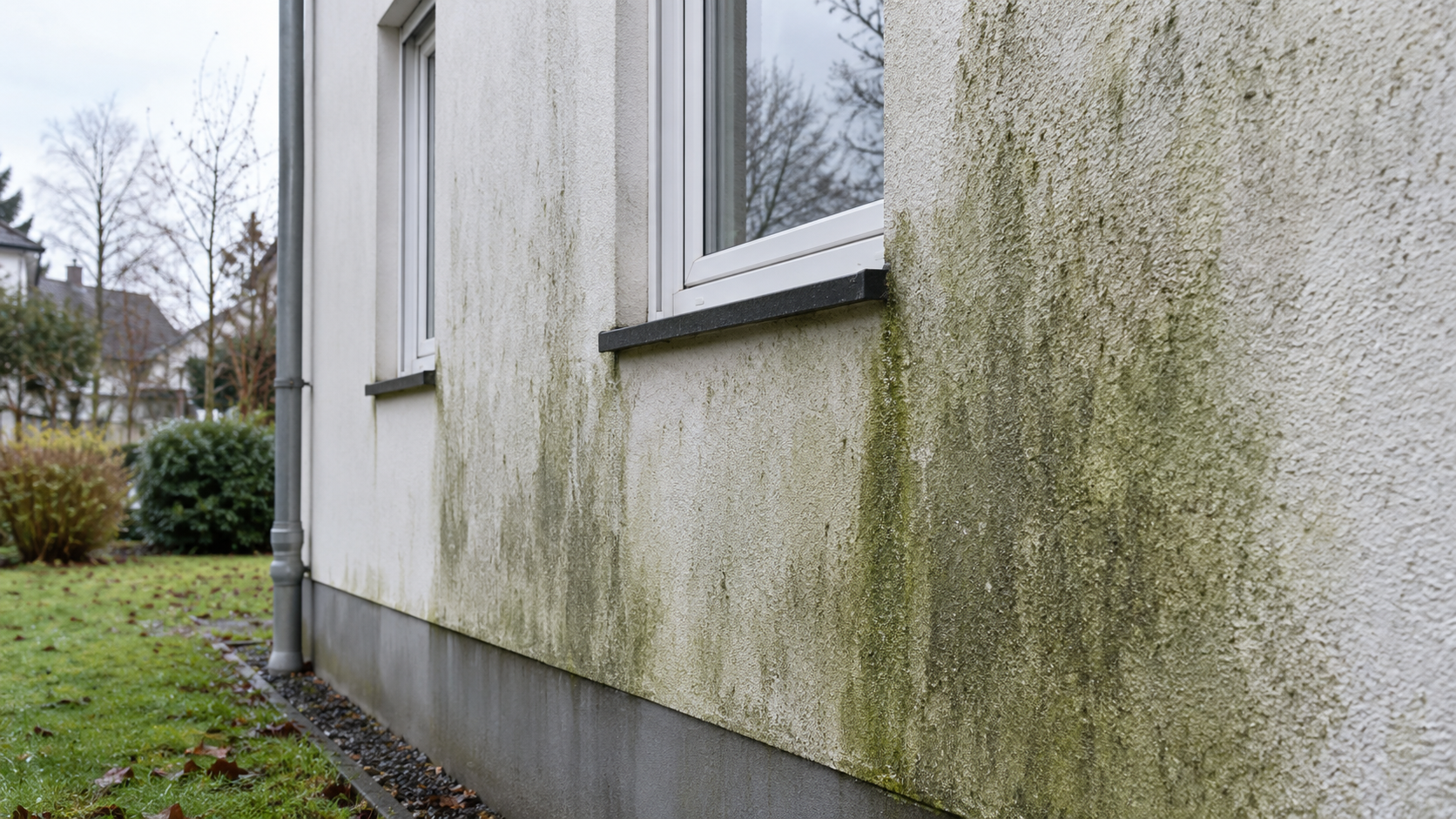 Fassadenverschmutzung durch Feuchtigkeit, Algen und Witterung